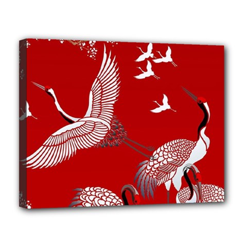 Japanese Crane Bird Art Canvas 14  X 11  (stretched)