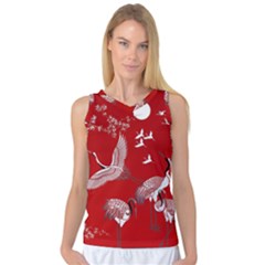 Japanese Crane Bird Art Women s Basketball Tank Top by Cendanart