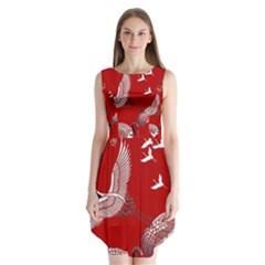 Japanese Crane Bird Art Sleeveless Chiffon Dress  