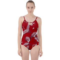 Japanese Crane Bird Art Cut Out Top Tankini Set by Cendanart