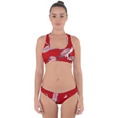 Japanese Crane Bird Art Cross Back Hipster Bikini Set by Cendanart