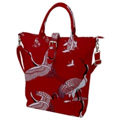 Japanese Crane Bird Art Buckle Top Tote Bag by Cendanart