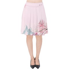 Pink Chinese Style Cherry Blossom Velvet High Waist Skirt