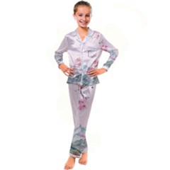 Pink Chinese Style Cherry Blossom Kids  Satin Long Sleeve Pajamas Set by Cendanart