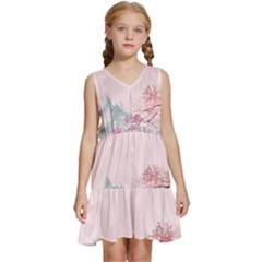 Pink Chinese Style Cherry Blossom Kids  Sleeveless Tiered Mini Dress by Cendanart