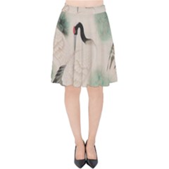 Japanese Crane Painting Of Bird Velvet High Waist Skirt