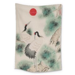 Japanese Crane Painting Of Bird Large Tapestry by Cendanart