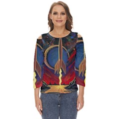 Rocket Painting Cut Out Wide Sleeve Top