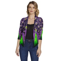 Peacock Bird Color Women s Draped Front 3/4 Sleeve Shawl Collar Jacket by Cendanart