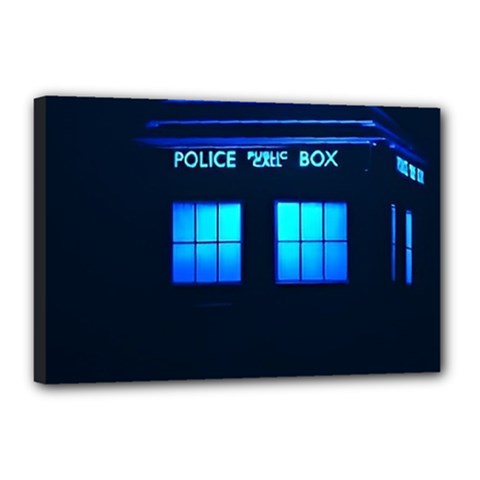 Blue Tardis Doctor Who Police Call Box Canvas 18  X 12  (stretched)