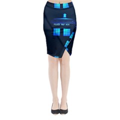 Blue Tardis Doctor Who Police Call Box Midi Wrap Pencil Skirt by Cendanart