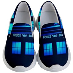 Blue Tardis Doctor Who Police Call Box Kids Lightweight Slip Ons