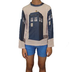 Tardis Doctor Who Minimal Minimalism Kids  Long Sleeve Swimwear by Cendanart