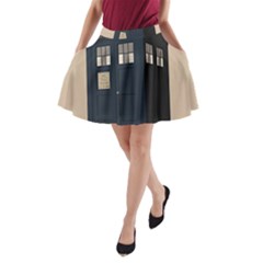 Tardis Doctor Who Minimal Minimalism A-line Pocket Skirt by Cendanart