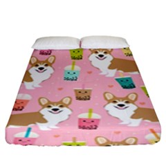 Corgi Bubble Boba Tea Pink Pattern Fitted Sheet (king Size) by Cendanart