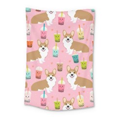 Corgi Bubble Boba Tea Pink Pattern Small Tapestry by Cendanart