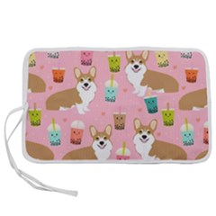 Corgi Bubble Boba Tea Pink Pattern Pen Storage Case (l) by Cendanart