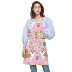 Corgi Bubble Boba Tea Pink Pattern Pocket Apron