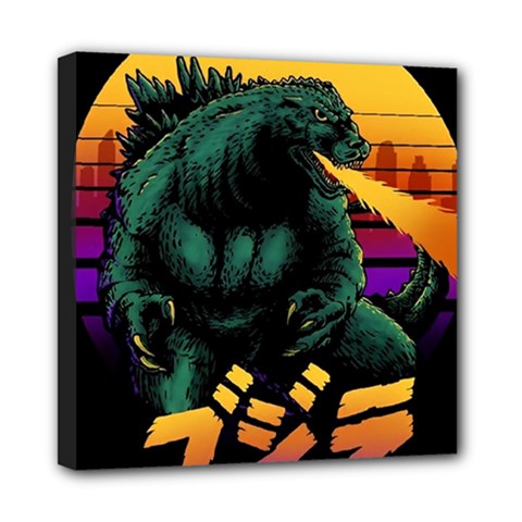 Godzilla Retrowave Mini Canvas 8  x 8  (Stretched)