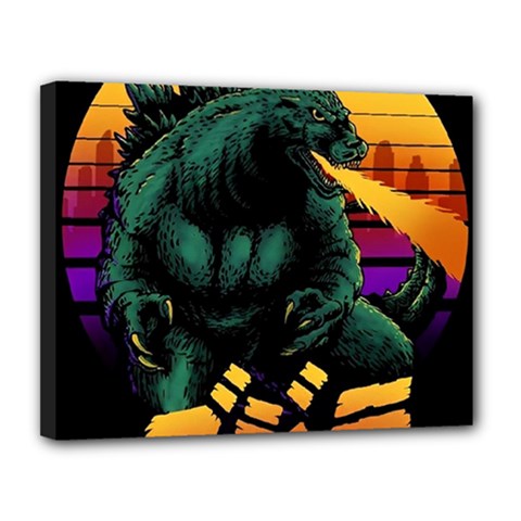 Godzilla Retrowave Canvas 14  x 11  (Stretched)