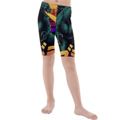 Godzilla Retrowave Kids  Mid Length Swim Shorts