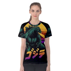 Godzilla Retrowave Women s Cotton T-Shirt