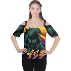 Godzilla Retrowave Cutout Shoulder T-Shirt