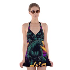 Godzilla Retrowave Halter Dress Swimsuit 