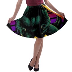 Godzilla Retrowave A-line Skater Skirt