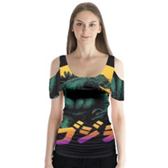 Godzilla Retrowave Butterfly Sleeve Cutout T-Shirt 