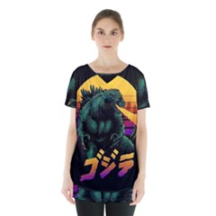 Godzilla Retrowave Skirt Hem Sports Top