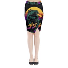Godzilla Retrowave Midi Wrap Pencil Skirt by Cendanart