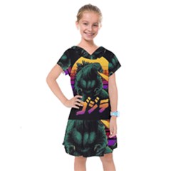 Godzilla Retrowave Kids  Drop Waist Dress