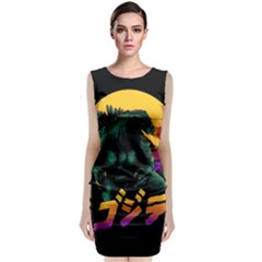 Godzilla Retrowave Sleeveless Velvet Midi Dress