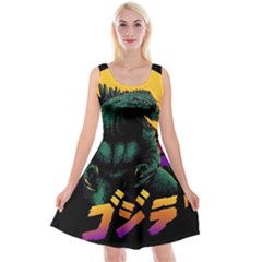 Godzilla Retrowave Reversible Velvet Sleeveless Dress by Cendanart