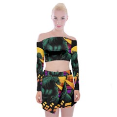 Godzilla Retrowave Off Shoulder Top with Mini Skirt Set