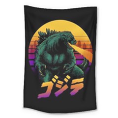 Godzilla Retrowave Large Tapestry by Cendanart