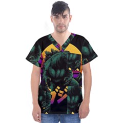 Godzilla Retrowave Men s V-Neck Scrub Top