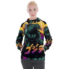 Godzilla Retrowave Women s Hooded Pullover by Cendanart