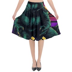 Godzilla Retrowave Flared Midi Skirt