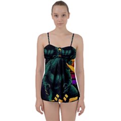 Godzilla Retrowave Babydoll Tankini Set