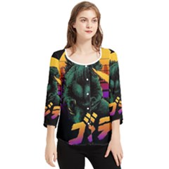 Godzilla Retrowave Chiffon Quarter Sleeve Blouse