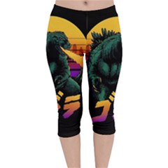 Godzilla Retrowave Velvet Capri Leggings 