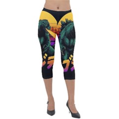 Godzilla Retrowave Lightweight Velour Capri Leggings 