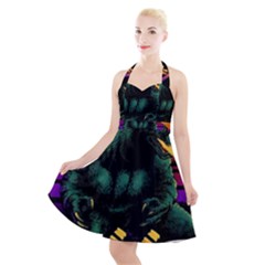 Godzilla Retrowave Halter Party Swing Dress 