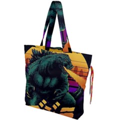 Godzilla Retrowave Drawstring Tote Bag