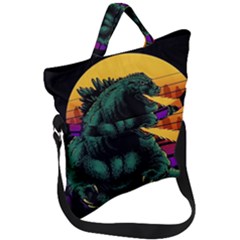 Godzilla Retrowave Fold Over Handle Tote Bag