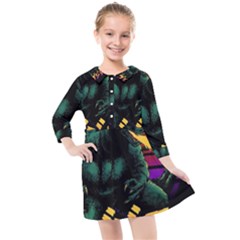 Godzilla Retrowave Kids  Quarter Sleeve Shirt Dress