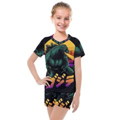 Godzilla Retrowave Kids  Mesh T-Shirt and Shorts Set