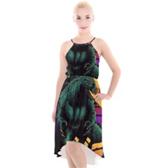 Godzilla Retrowave High-Low Halter Chiffon Dress 